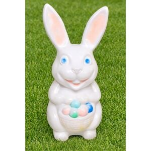 Empire Easter Bunny Blow Mold 22" White Rabbit Basket Eggs Vintage No Light READ